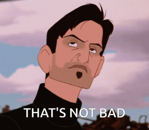 A Cartoon Of A Man With The Words That 'S Not Bad Above Him GIF