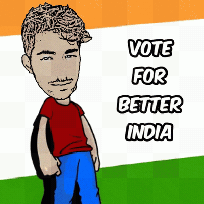 A Cartoon Of A Man With The Words Vote For Better India On The Bottom GIF