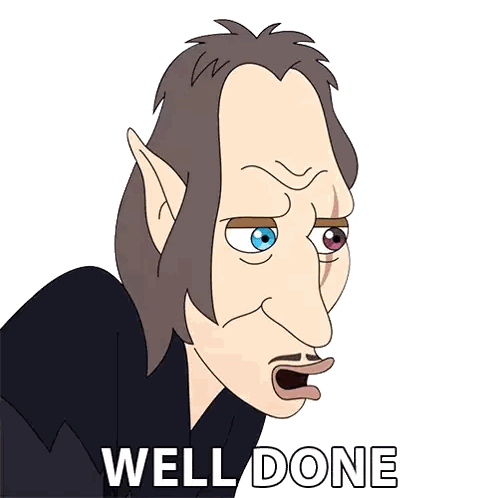 A Cartoon Of A Man With The Words Well Done Written Below Him Sticker