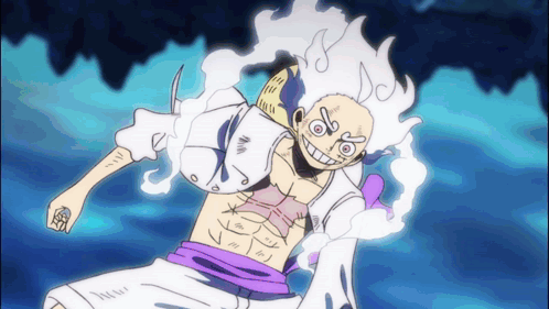 A Cartoon Of A Man With White Hair And A Purple Belt GIF