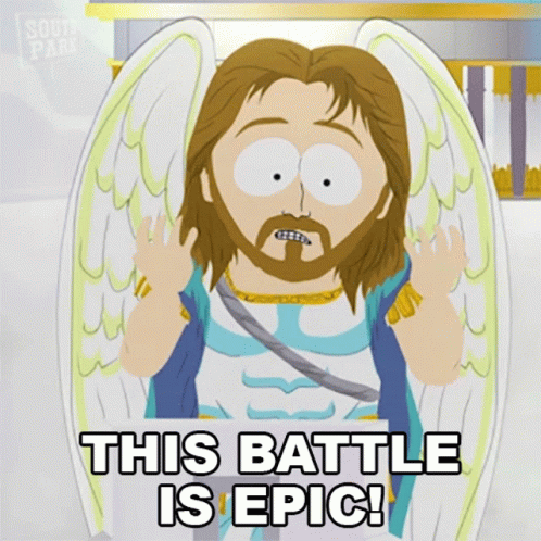 A Cartoon Of A Man With Wings And The Words This Battle Is Epic GIF