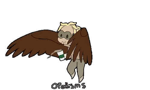 A Cartoon Of A Man With Wings Holding A Cup Sticker