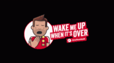 A Cartoon Of A Man Yawning With The Words Wake Me Up When It 'S Over Below Him GIF