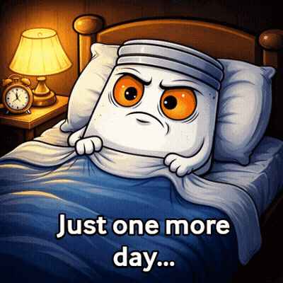 A Cartoon Of A Marshmallow In A Bed With The Words Just One More Day GIF