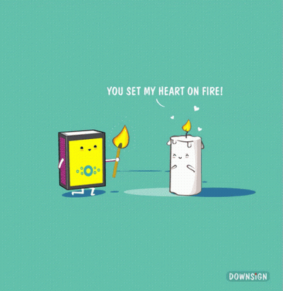 A Cartoon Of A Matchbox And A Candle With The Words You Set My Heart On Fire GIF