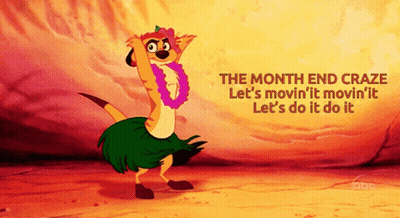 A Cartoon Of A Meerkat In A Hula Skirt With The Words The Month End Craze GIF