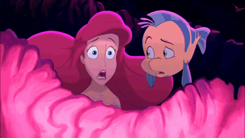 A Cartoon Of A Mermaid And A Fish With Their Mouths Open GIF