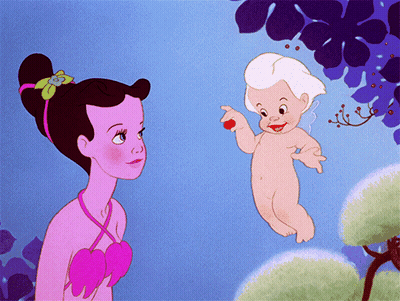 A Cartoon Of A Mermaid And Cupid Holding A Heart GIF
