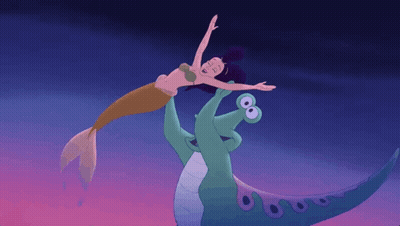 A Cartoon Of A Mermaid Being Lifted Up By A Dinosaur GIF