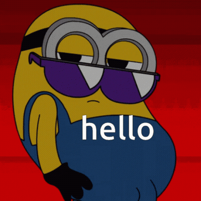A Cartoon Of A Minion Wearing Sunglasses With The Word Hello Below Him GIF