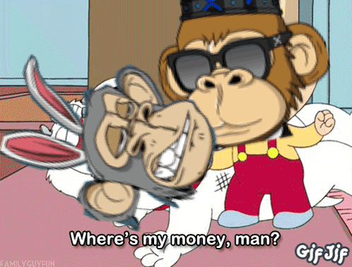 A Cartoon Of A Monkey And A Donkey With The Words Where 'S My Money Man GIF