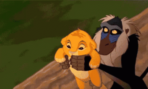 A Cartoon Of A Monkey And A Lion Cub GIF