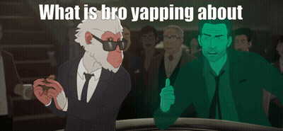 A Cartoon Of A Monkey And A Man With The Words " What Is Bro Yapping About " GIF