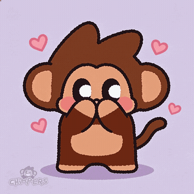 A Cartoon Of A Monkey Covering Its Eyes With Its Hands With Hearts Around It GIF
