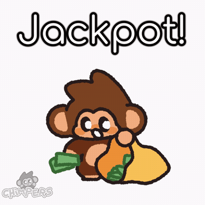 A Cartoon Of A Monkey Holding A Bag Of Money With The Words Jackpot Above It GIF