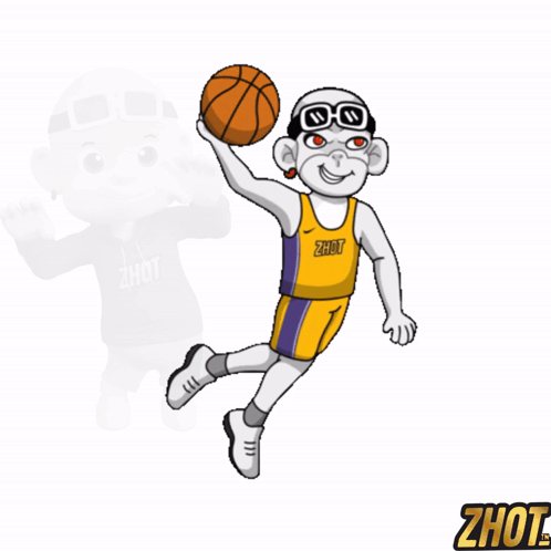 A Cartoon Of A Monkey Holding A Basketball And Wearing A Shirt That Says Zhot GIF