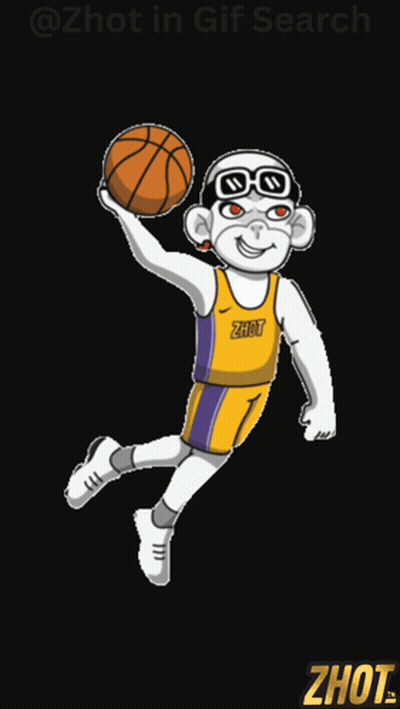 A Cartoon Of A Monkey Holding A Basketball With The Word Zhot On His Shirt GIF