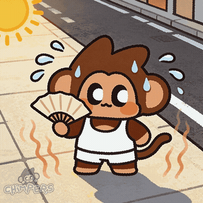 A Cartoon Of A Monkey Holding A Fan With The Word Chimpers On The Bottom GIF