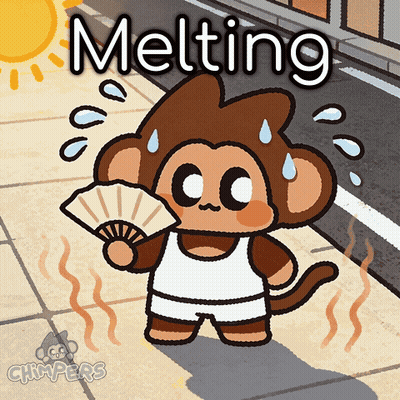 A Cartoon Of A Monkey Holding A Fan With The Word Melting Above Him GIF