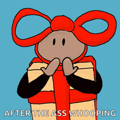 A Cartoon Of A Monkey Holding A Gift Box With The Words After The Ass Whooping Below It GIF