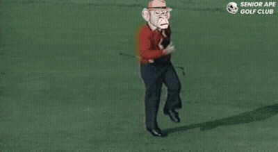 A Cartoon Of A Monkey Holding A Golf Club With The Words Senior Ape Golf Club Behind Him GIF