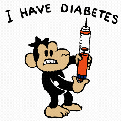 A Cartoon Of A Monkey Holding A Pen With The Words " I Have Diabetes " Above It GIF