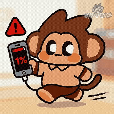 A Cartoon Of A Monkey Holding A Phone That Says 1 % GIF