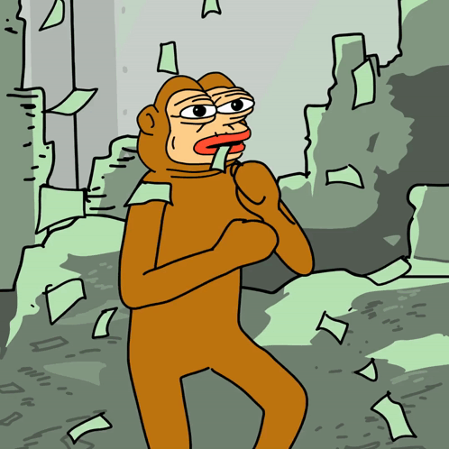 A Cartoon Of A Monkey Holding A Piece Of Paper In Its Mouth GIF