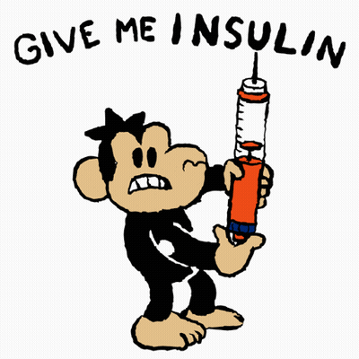 A Cartoon Of A Monkey Holding A Syringe With The Words Give Me Insulin Written Above It GIF