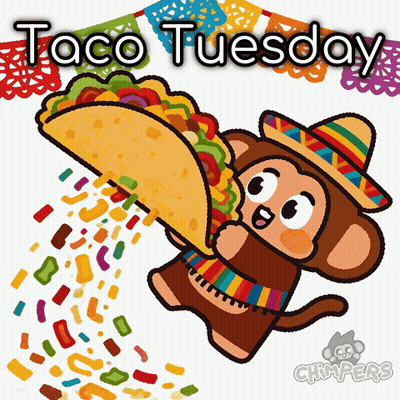 A Cartoon Of A Monkey Holding A Taco That Says Taco Tuesday On It GIF