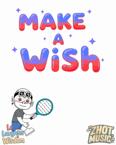 A Cartoon Of A Monkey Holding A Tennis Racquet And The Words Make A Wish GIF