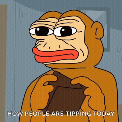 A Cartoon Of A Monkey Holding A Wallet With The Words How People Are Tipping Today GIF