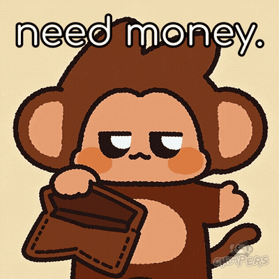 A Cartoon Of A Monkey Holding A Wallet With The Words Need Money Written Above It GIF