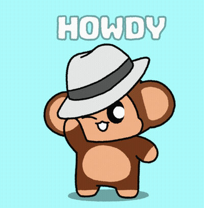 A Cartoon Of A Monkey Holding A White Hat With The Word Howdy Above Him GIF