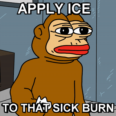 A Cartoon Of A Monkey Holding Ice Cubes With The Words Apply Ice To That Sick Burn Below It GIF