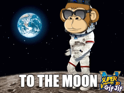 A Cartoon Of A Monkey In A Space Suit With The Words To The Moon On The Bottom GIF