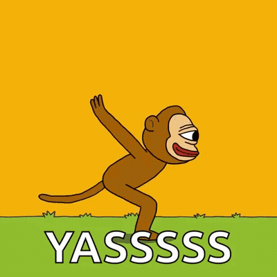 A Cartoon Of A Monkey Jumping In The Air With The Word Yassss Written Below It GIF