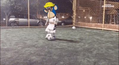 A Cartoon Of A Monkey Kicking A Soccer Ball On A Field That Says Awesome On The Bottom GIF