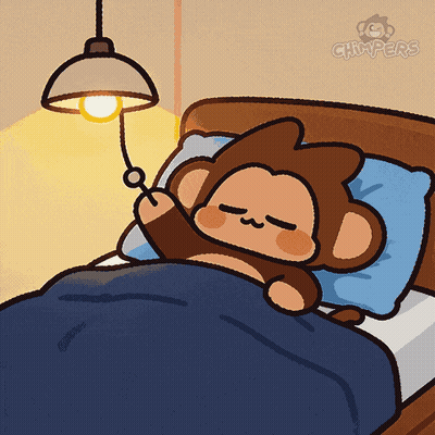 A Cartoon Of A Monkey Laying In A Bed Holding A Light Switch GIF