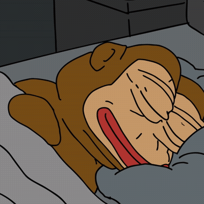 A Cartoon Of A Monkey Laying In Bed With His Tongue Hanging Out GIF