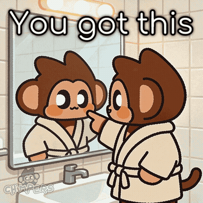 A Cartoon Of A Monkey Looking At Himself In A Bathroom Mirror With The Words " You Got This " GIF