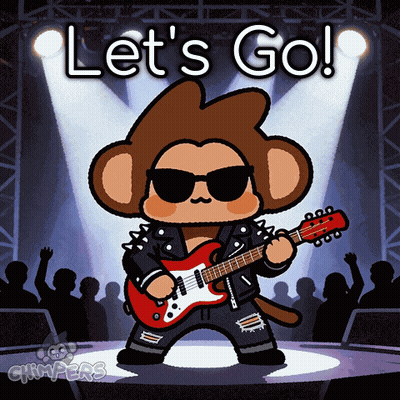A Cartoon Of A Monkey Playing A Guitar And The Words Let 'S Go GIF