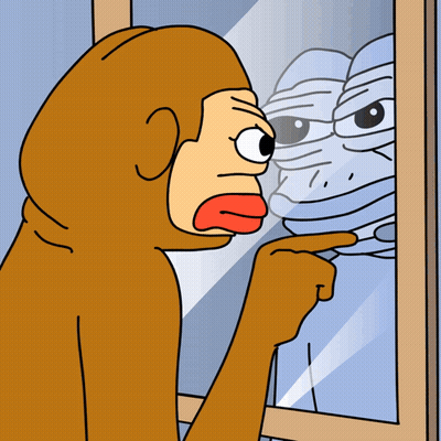 A Cartoon Of A Monkey Pointing At Its Reflection GIF