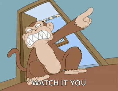 A Cartoon Of A Monkey Pointing With The Words Watch It You Below GIF