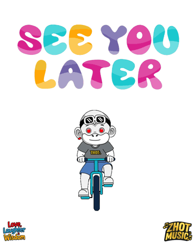 A Cartoon Of A Monkey Riding A Bike With The Words See You Later Above Him GIF