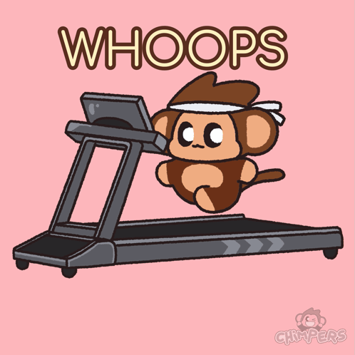 A Cartoon Of A Monkey Running On A Treadmill With The Words " Whoops " Above It GIF