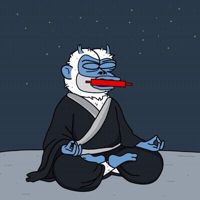 A Cartoon Of A Monkey Sitting In A Lotus Position With A Rolling Pin In His Mouth GIF