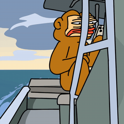 A Cartoon Of A Monkey Sitting On A Boat GIF