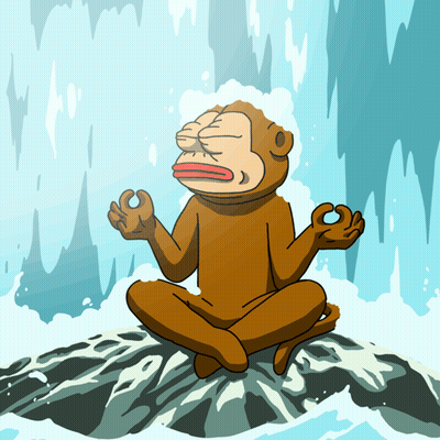A Cartoon Of A Monkey Sitting On A Rock Meditating GIF