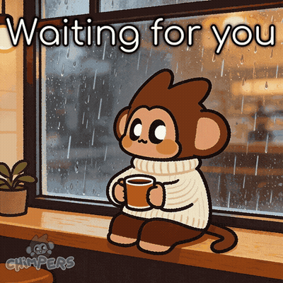 A Cartoon Of A Monkey Sitting On A Window Sill Holding A Cup Of Coffee GIF